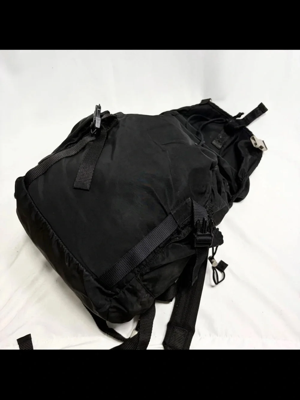 Prada Black Nylon Backpack with Silver-Tone Buckles